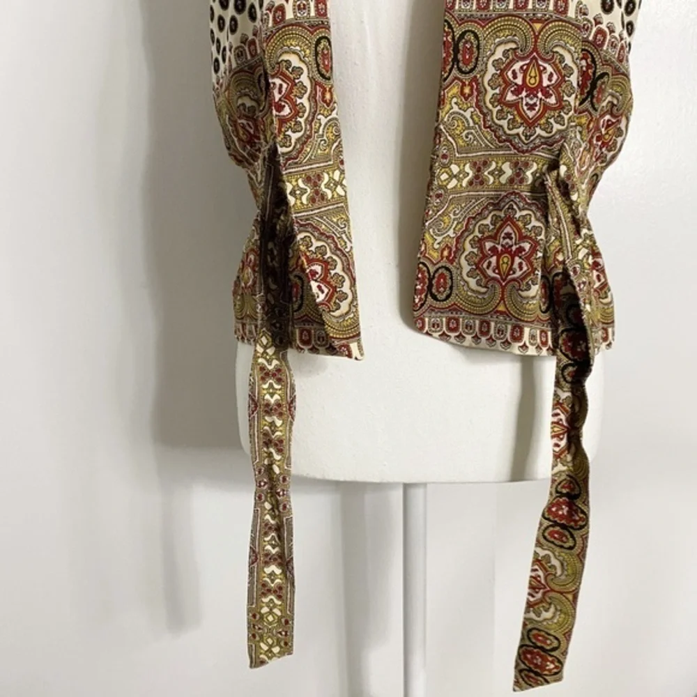 Anthropologie Fei 100% Silk Mix Print Tie-Front Peplum Blouse Boho Eclectic Y2K - Picture 4 of 10